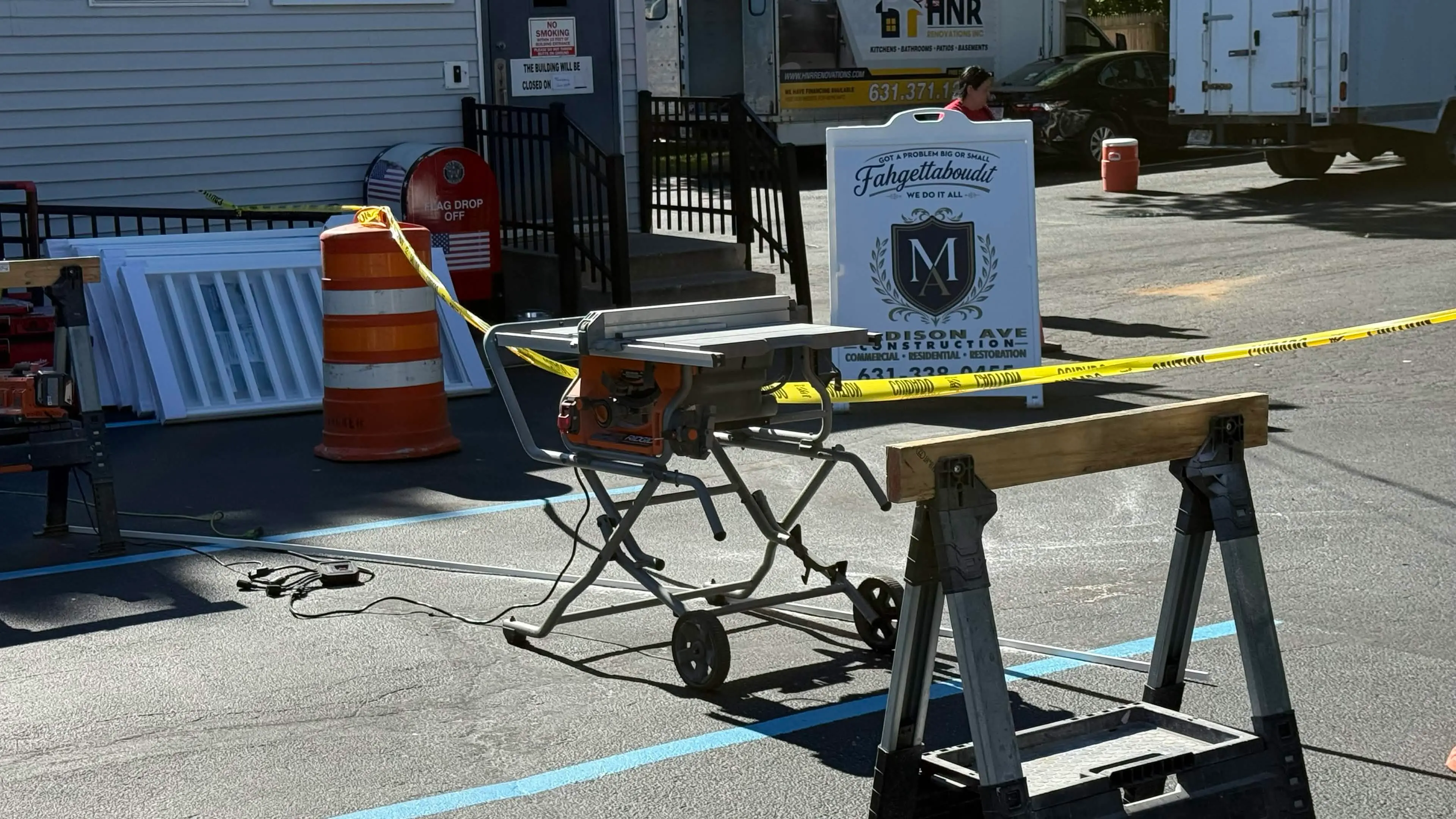 Materials and tools staged for the American Legion canopy build