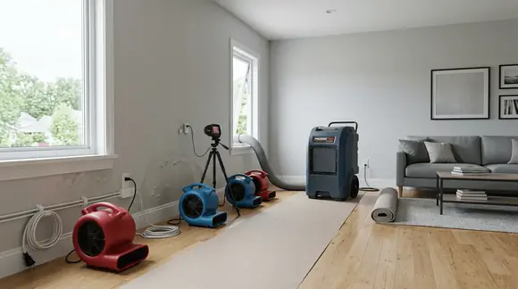 Emergency restoration drying equipment in a home