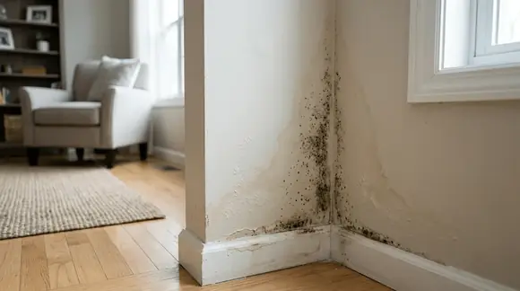 Black mold growth on an interior wall