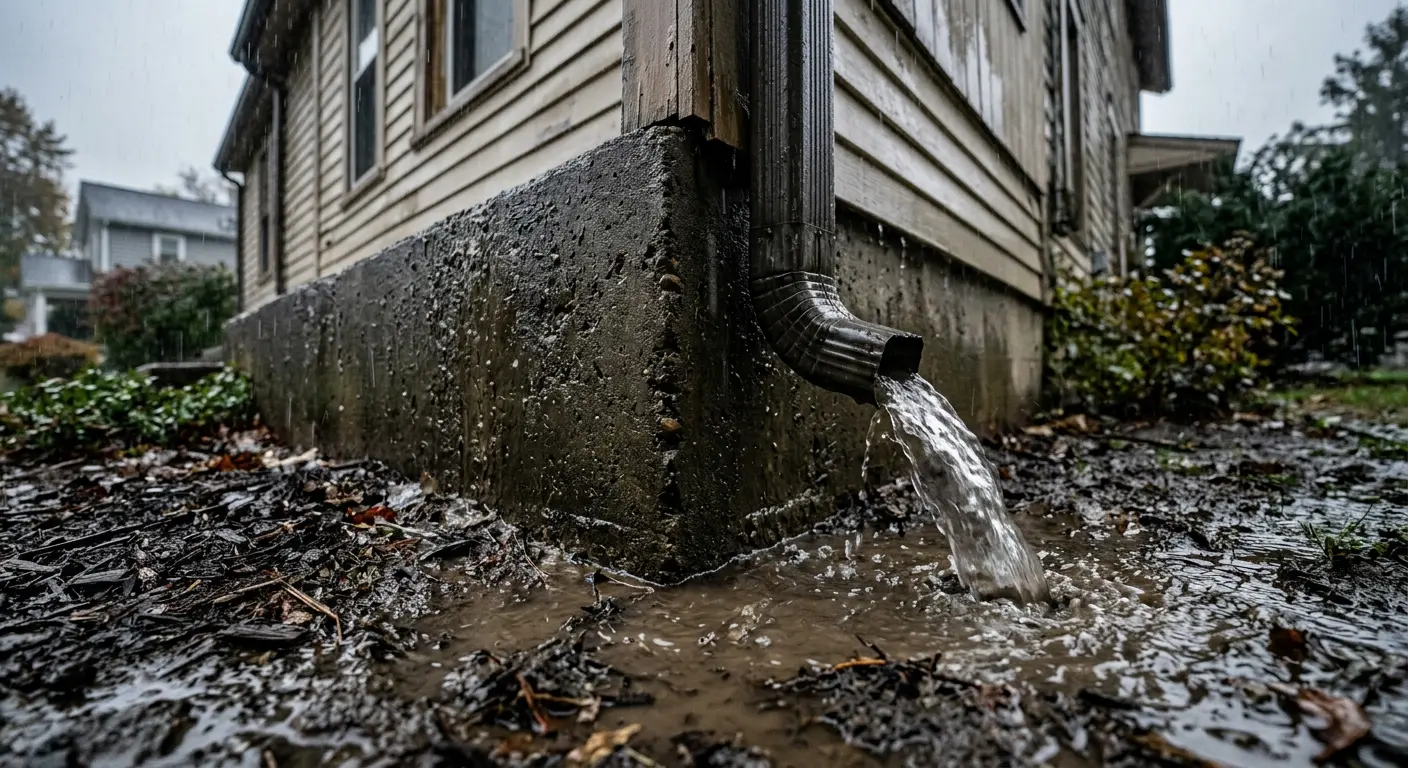 Rainwater pooling against a home's foundation, the leading cause of basement flooding
