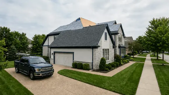 Residential roof replacement in progress